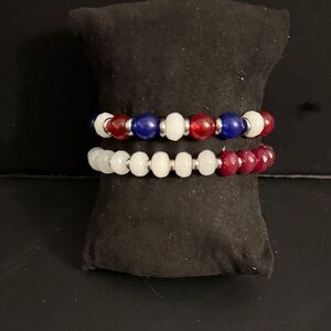 Rustic Cuff Red, Blue, and White Beaded Bracelets